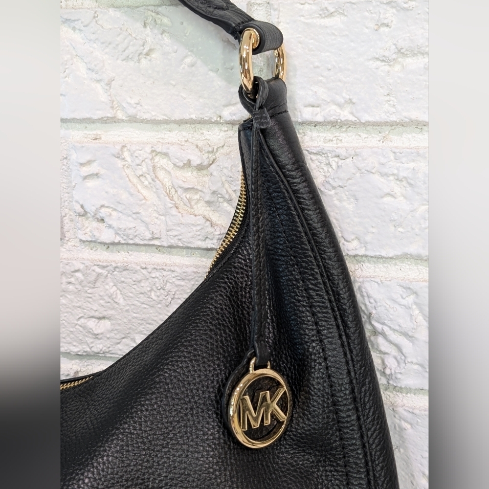 Michael Kors Lydia Large Black Pebbled Leather Shoulder Bag Hobo Boho Purse MK - Picture 4 of 16